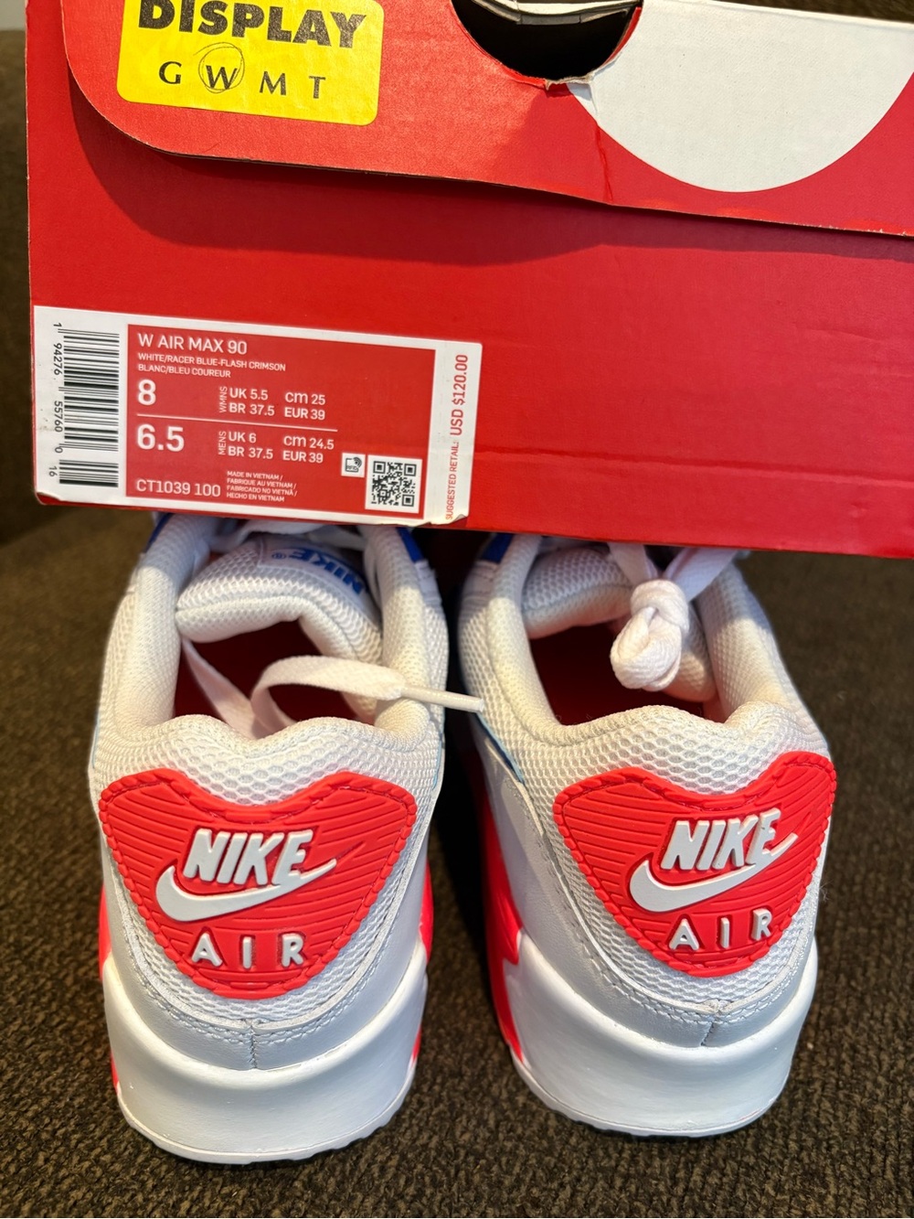 Nike Air Max 90 Sneakers - White, Red, Blue - Picture 2 of 4